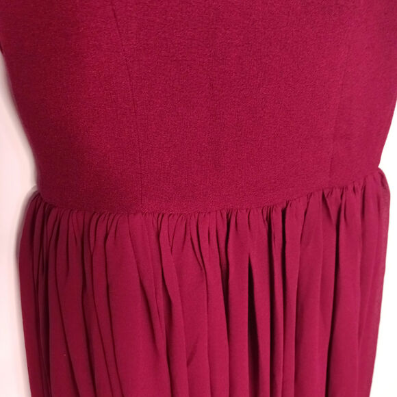 DRESS THE POPULATION ASYMMETRICAL BURGUNDY MIDI DRESS , size S - Picture 7 of 12